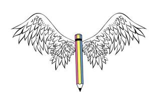 Pencil with wings. Template for logos, labels and emblems in outline style with pencil and wings. vector