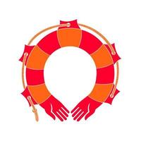 Lifebuoy with hands a symbol of support and help. Security concept, help for banner, website design or landing web page vector