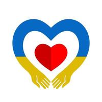 Ukrainian flag. A blue-yellow heart in the embrace of two hands. Pray for Ukraine vector