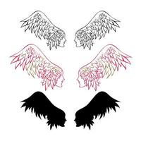 dos cabezas femeninas con alas. decoración de camisetas, tatuaje, arte lineal vector
