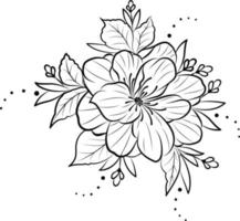 Illustration with a flower highlighted on a white background. Vector illustration. Black silhouette. Realistic vector illustration of a peony. Hand-drawn vector illustration.