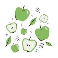 dibujado a mano ilustración de manzanas verdes vector