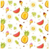Seamless pattern with Fruit and ice cream. Summer pattern. Bright summer background. Vector illustration