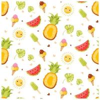 Seamless pattern with Fruit and ice cream. Summer pattern. Bright summer background. Vector illustration