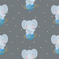 Seamless Pattern with Elephant in the space. Vector illustration. For greeting card, posters, banners, the card, printing on the pack, printing on clothes, fabric, wallpaper.