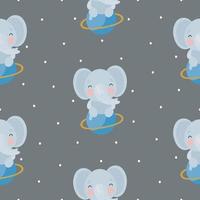 Seamless Pattern with Elephant in the space. Vector illustration. For greeting card, posters, banners, the card, printing on the pack, printing on clothes, fabric, wallpaper.