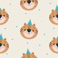 Seamless Pattern with Tiger. Vector illustration. For greeting card, posters, banners, the card, printing on the pack, printing on clothes, fabric, wallpaper.