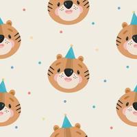 Seamless Pattern with Tiger. Vector illustration. For greeting card, posters, banners, the card, printing on the pack, printing on clothes, fabric, wallpaper.