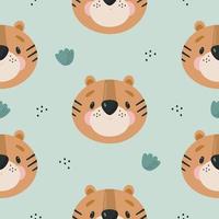 Seamless Pattern with Tiger. Vector illustration. For greeting card, posters, banners, the card, printing on the pack, printing on clothes, fabric, wallpaper.