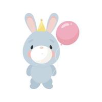 Cute Rabbit with balloon. Cartoon style. Vector illustration. For card, posters, banners, children books, printing on the pack, printing on clothes, fabric, wallpaper, textile or dishes.
