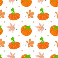 patrón sin costuras de calabaza y hojas de otoño. verduras de color naranja brillante. vector de estilo plano. otoño. calabazas acción de gracias. adecuado para textiles y embalaje