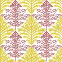 A seamless pattern of yellow and red plant elements, a hand-drawn doodle. Fantasy leaves of different plants. Geometry. Vector illustration