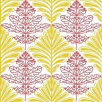 A seamless pattern of yellow and red plant elements, a hand-drawn doodle. Fantasy leaves of different plants. Geometry. Vector illustration