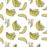 Seamless banana pattern, hand-drawn doodle in sketch style. Bananas open and unclosed. Vegan. Eco. Suitable for textile decoration, food packaging and menus vector