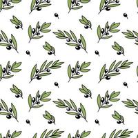 A seamless pattern of olive branches, hand-drawn doodle elements. Olive A symbol of peace and victory. An evergreen tree vector