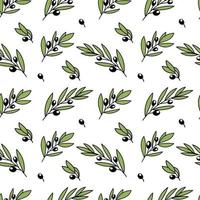 A seamless pattern of olive branches, hand-drawn doodle elements. Olive A symbol of peace and victory. An evergreen tree vector