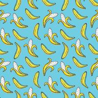 Seamless pattern of bananas whole and open. Flat style. Various yellow bananas. Blue-yellow palette. Suitable for bright fabrics, paper and wallpaper for wall decor vector