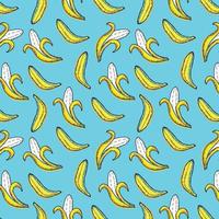 Seamless pattern of bananas whole and open. Flat style. Various yellow bananas. Blue-yellow palette. Suitable for bright fabrics, paper and wallpaper for wall decor vector