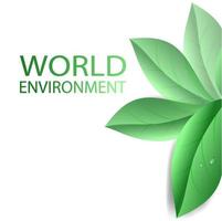 Environmental Concept. Dimensional green leaves in the shape of a flower. A drop of clean water. Care of nature. Realistic vector illustration. World Environment Day. Place for text