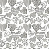 A seamless pattern of hearts, hand-drawn doodle elements on a white background. Happy Valentine's Day. Cute hearts with different textures vector