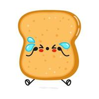 lindo y triste personaje de pan tostado en rodajas. icono de ilustración de personaje kawaii de dibujos animados dibujados a mano vectorial. aislado sobre fondo blanco. triste concepto de personaje de pan tostado en rodajas vector