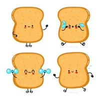 conjunto de personajes de pan tostado en rodajas lindo y divertido divertido. diseño de icono de ilustración de personaje de dibujos animados de estilo de fideos dibujado a mano vectorial. linda colección de personajes de mascota de pan tostado en rodajas vector