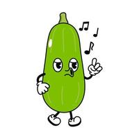 Cute funny vegetable marrow walking singing character. Vector hand drawn traditional cartoon vintage, retro, kawaii character illustration icon. Isolated white background. Vegetable marrow walk sing