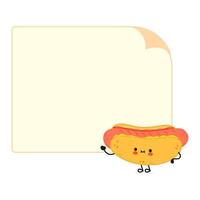 Cute funny hotdog character with speech bubble. Vector hand drawn cartoon kawaii character illustration icon. Isolated on white background. Hot dog character concep