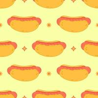 Cute funny hotdog pattern character. Vector hand drawn cartoon kawaii character illustration icon. Isolated on white background. Hot dog character concept