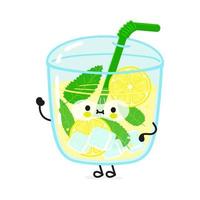 Cute funny lemonade waving hand character. Vector hand drawn cartoon kawaii character illustration icon. Isolated on white background. Lemonade character concept