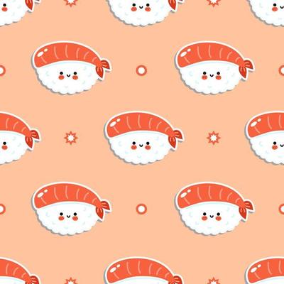 Cute funny sushi concept seamless blue pattern. Vector hand drawn cartoon kawaii character illustration icon. Cute kawaii sushi cartoon seamless pattern concept