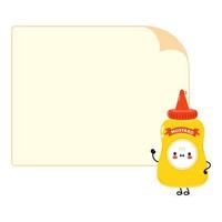 Cute funny mustard character with speech bubble. Vector hand drawn cartoon kawaii character illustration icon. Isolated on white background. Mustard in bottle character concept