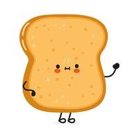 Cute funny sliced toast bread waving hand character. Vector hand drawn cartoon kawaii character illustration icon. Isolated on white background. Sliced toast bread character concept