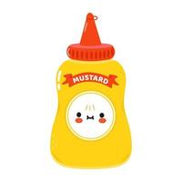 Cute funny mustard character. Vector hand drawn cartoon kawaii character illustration icon. Isolated on white background. Mustard in bottle character concept
