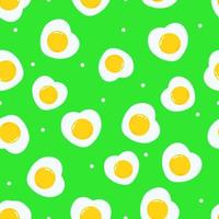 Cute funny fried egg green pattern character. Vector hand drawn cartoon kawaii character illustration icon. Fried egg character concept