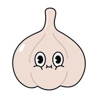 Cute funny garlic character. Vector hand drawn traditional cartoon vintage, retro, kawaii character illustration icon. Isolated on white background. Garlic character