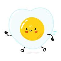 lindo y divertido huevo frito corriendo. icono de ilustración de personaje kawaii de dibujos animados dibujados a mano vectorial. aislado sobre fondo blanco. ejecutar el concepto de huevo frito vector