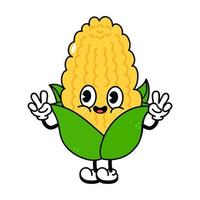 Cute funny corn waving hand character. Vector hand drawn traditional cartoon vintage, retro, kawaii character illustration icon. Isolated on white background. Corn character