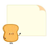 Cute funny sliced toast bread character with speech bubble. Vector hand drawn cartoon kawaii character illustration icon. Isolated on white background. Sliced toast bread character concept