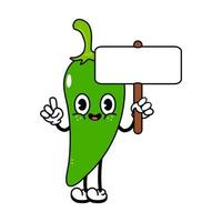 Cute funny green chili pepper with an inscription character. Vector hand drawn traditional cartoon vintage, retro, kawaii character. Isolated background. Chili pepper character