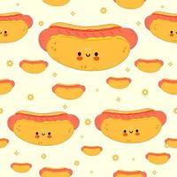 Cute funny hotdog pattern character. Vector hand drawn cartoon kawaii character illustration icon. Isolated on white background. Hot dog character concept