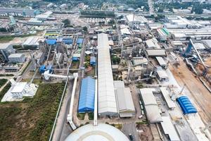 Aerial view of building infrastucture of industry power plant, smart chamical, gas and oil refinery pipeline warehouse