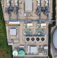 Aerial view of building infrastucture of industry power plant, smart chamical, gas and oil refinery pipeline warehouse photo