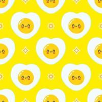 Cute funny fried egg pattern character. Vector hand drawn cartoon kawaii character illustration icon. Isolated on white background. Fried egg character concept