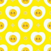 Cute funny fried egg pattern character. Vector hand drawn cartoon kawaii character illustration icon. Isolated on white background. Fried egg character concept