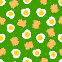 Cute funny sliced toast bread and egg green pattern character. Vector hand drawn cartoon kawaii character illustration icon. Isolated on white background. Sliced toast bread character concept