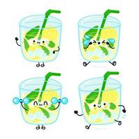 Funny cute happy lemonade characters bundle set. Vector hand drawn doodle style cartoon character illustration icon design. Cute lemonade mascot character collection