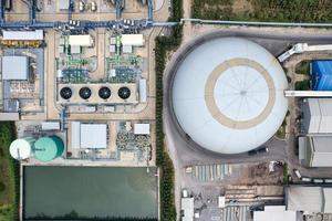 Aerial view of building infrastucture of industry power plant, smart chamical, gas and oil refinery pipeline warehouse photo