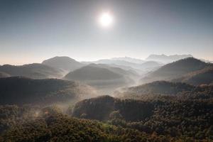 Scenery of Doi Luang Chiang Dao with stacked mountain layer and foggy on sunny day photo