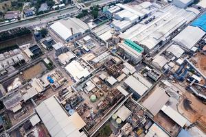 Aerial view of building infrastucture of industry power plant, smart chamical, gas and oil refinery pipeline warehouse photo